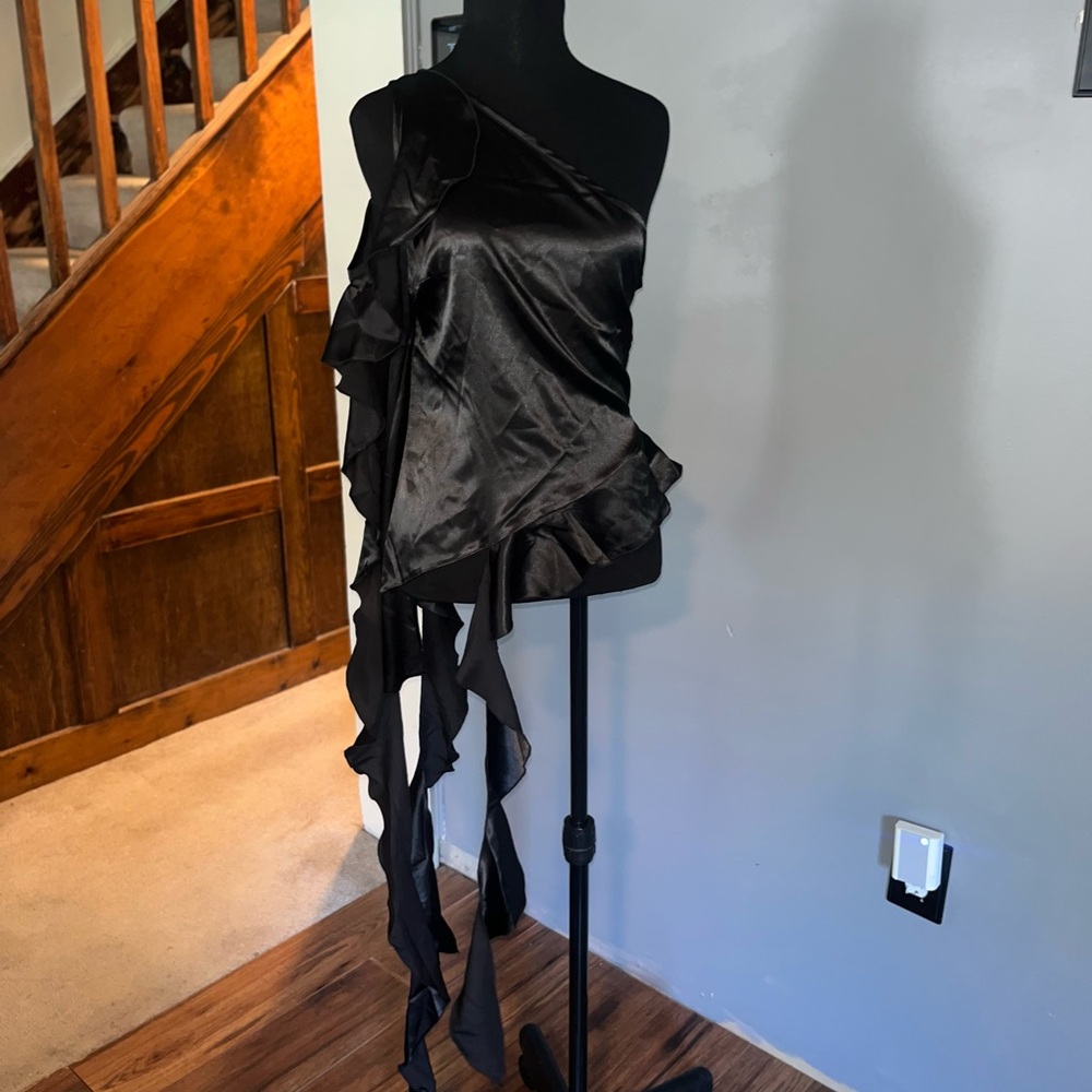 NWT PLT Elegant Black Satin Ruffled Accent - 4